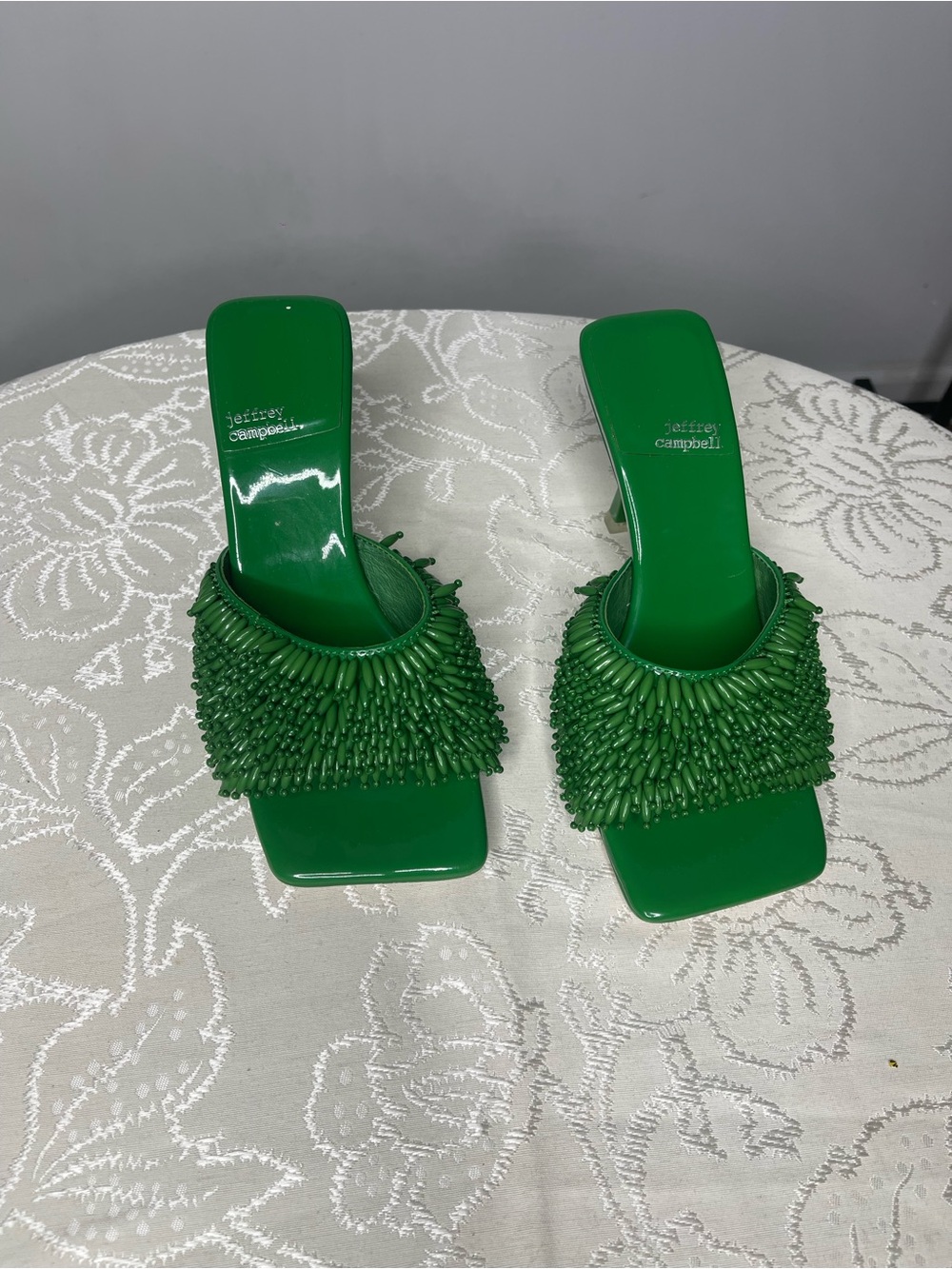 Jeffrey Campbell Emerald Green Beaded Mule Slides